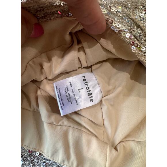 RETROFÊTE Gold Flynn ruched sequined tulle mini dress size L - Picture 12 of 15